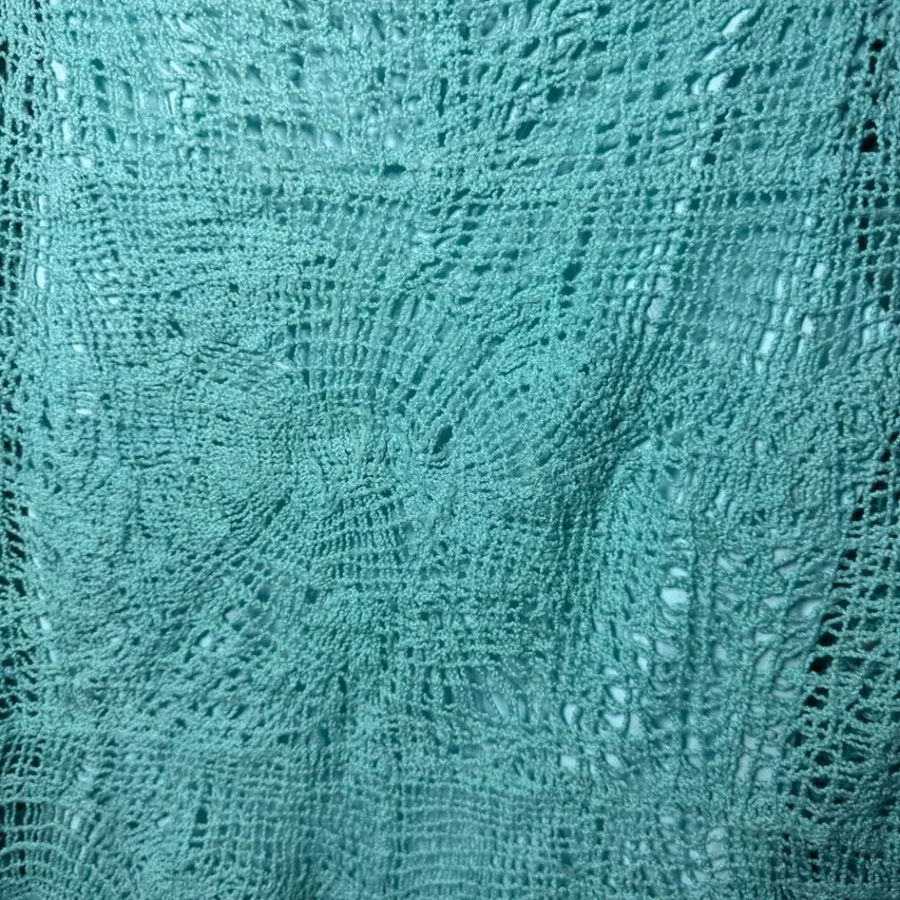 Soft Surroundings Womens Medium Aqua Blue Crochet Boho Pullover Top 3/4 Sleeve